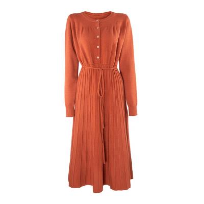 China RUYA Anti-Static Factory Retail Custom High Quality Pleated Women Knitted Long Sleeve Midi Dress for sale