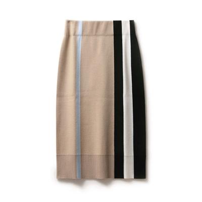 China Anti-Static Wool High Elastic Striped Women Custom Waist Clothing Fashion Soft Elegant Midi Knit Skirt for sale