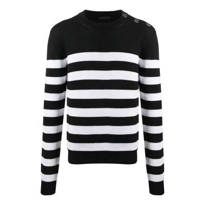 China Custom Wool Anti-Wrinkle Long Sleeve Knitted Sweaters Men Sweater Casual Crewneck Top For Mens Striped Clothing Hot for sale