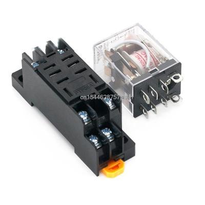 China 10Pcs 12V 24V HH62P JQX-13F Standard AC 110V 220V Coil Power Relay LY2NJ DPDT 8 Pin With Socket Base OK for sale