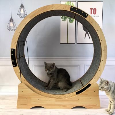 China Factory Directly Stocked Popular Pure Wooden Pet Toy Cat Exercise Wheel Cat Wheel Treadmill for sale