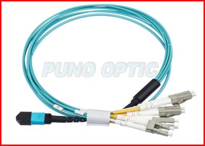 China 24F Fiber Optic MM OM3 MPO Trunk Cable , 100Gbps Protocol Aqua Cable Multimode for sale