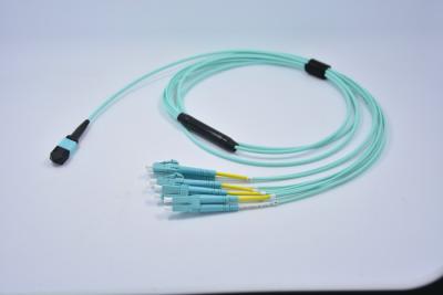 China Flecken-Kabel der hohen Dichte OM3 MPO, Rechenzentrum-Aqua-Faser-Flecken-Kabel zu verkaufen