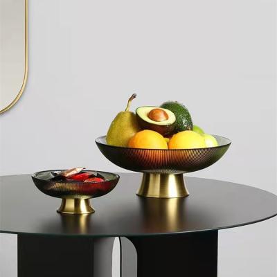 China Viable modern European style luxury copper bottom fruit tray living room coffee table creative glass fruit dish for sale