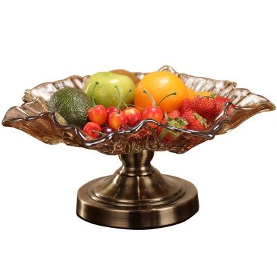 China Europe Creativity Large Fruit Glass Fruit Tray Sustainable Design Glass Fruit Tray Handmade Decoration Embossed Flower Glass Fruit Tray For Home Living Room for sale