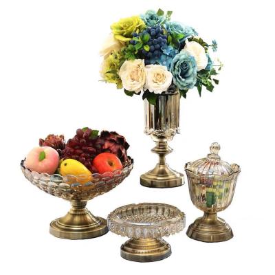 China Viable European Glass Sugar Bowl Ashtray Crafts Creative Four-piece Suit Fruit Dish Vase Style for sale