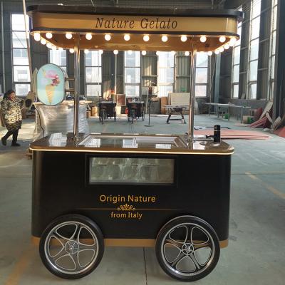 China 2024 new type Mobile Italian ice cream hand push cart with display freezer Gelato stand cart for sale