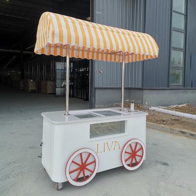 China Customized beautiful Gelato Ice Cream Pop Cart Hand Push Mobile Van with umbrella for sale