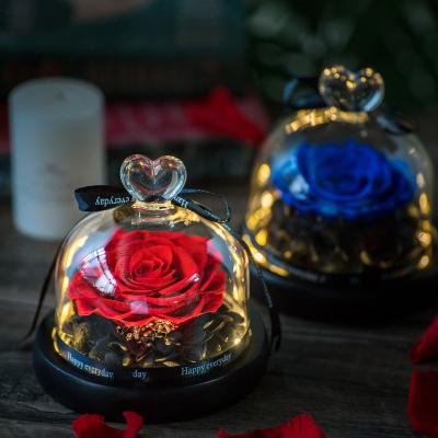 China Real and Natural Touch Amazon Top Selling Christmas Gift Roses Stabilized Preserved Flower Eternal Rose in Glass Dome for sale