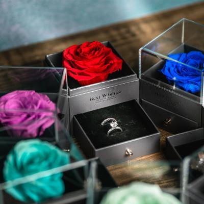 China 2021 Popular Preserved Valentine's Day Gift New Natural Touch Design Most Rose Flowers Acrylic Jewelry Box Immortal for sale