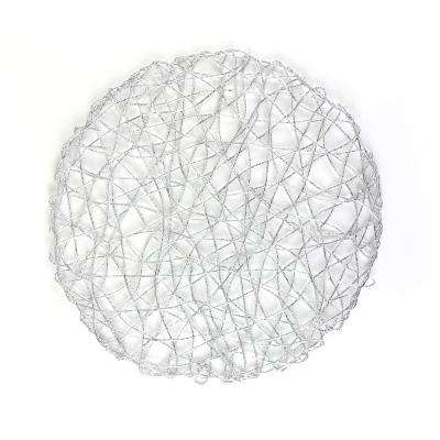 China Silver Rope Stocked Straw Round Silver Woven Modern Design Handwork Dining Table Decoration PVC Placemats for sale