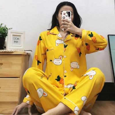 China Home Student Wear Beautiful Slim Girl Korean Cardigan Sleepwear Sets Spring And Autumn Long Sleeve Trousers 2Pcs Thermal Pajamas Women for sale