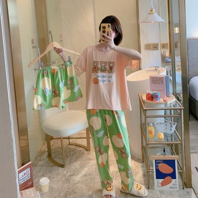 China Summer Boutique 3Pcs Pajamas Polyester Pajamas QUICK DRY Loose Cartoon Printed Home Clothes One Size Short Sleeved Pajamas for sale