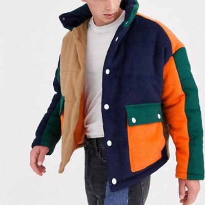 China Sustainable winter warm outwear thick long sleeves stand up neck color block print logo quilted padded jacket coat for man for sale