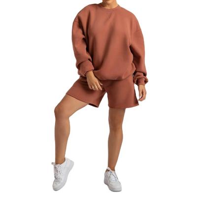 China Women's Breathable Simple Oversized Blank Thick Sweatshirt Long Sleeve Crewneck Shorts Jogger Jogger Sets for sale