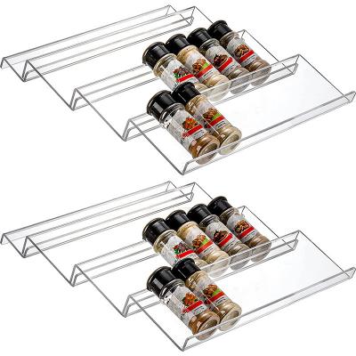 China CLASSIC Acrylic Adjustable Stacking Black Drawer Spice Rack Ladder Spice Jar Storage Transparent Rack for sale