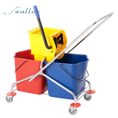 China Sustainable Clean Mop Bucket 34L Hotel Squeeze Mop Bucket Double Hand Wringer | Swallow for sale