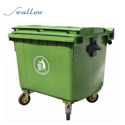 China Sustainable 1100L HDPE Plastic Trash Can With Exterior Wheels for sale