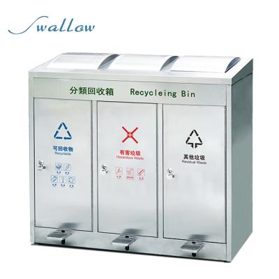 China 3 Compartment Sustainable Street 150L Outdoor Litter Bin With Foot Pedal for sale