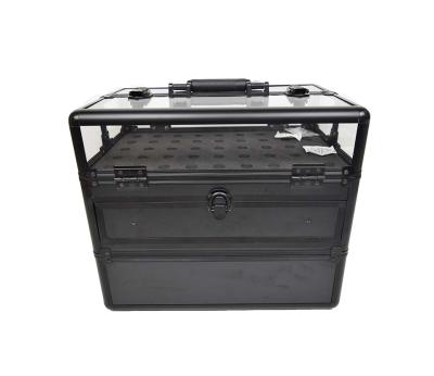 China Funky Detachable Aluminum Cosmetic Case With Lock Portable Makeup Boxes With Movable Partition for sale