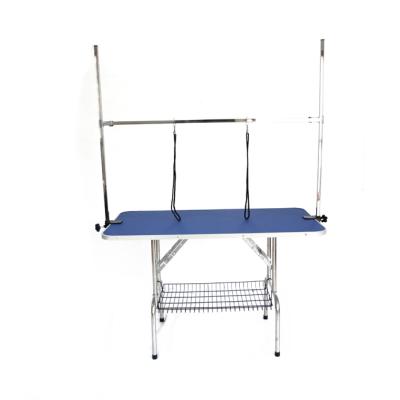 China Sustainable Adjustable Dog Grooming Table With Stainless Basket With Stainless Feet And Arm for sale