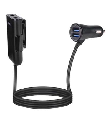 China Mobile Phone 4 in 1 QC3.0 Car Charger with 1.7m Led Cable 5 V 8 Rear Police Quick Charge for sale