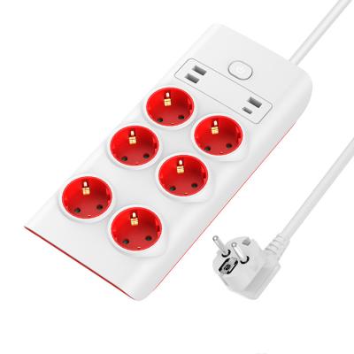 China With Multiple USB 6-Way Schuko Power Strip and 1.5m Cable Plug Surge Protection with Switch and 4 USB Ports for sale