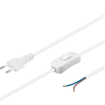 China Home appliance 2m Euro IP20 H03VVH2-F 2X0.75 connection cable with switch for sale