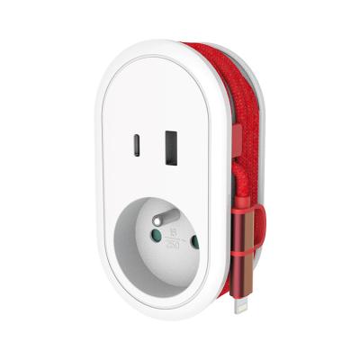 China New type residential/general purpose 250V 16a French power adapter socket with USB 2 port and charging cable for sale