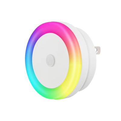 China USA Factory Lowest Price 120V AC 60HZ 0.4W Zero Direct Zero Night Light Colorful Circular Night Light With Light Detection for sale