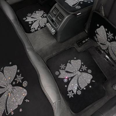 China Universal Bow Cartoon Bling Foot Mats Anti Slip Diamond Foot Mat For Car Car Decoration Rhinestone Winter Plush Auto Mats for sale