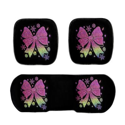 China Cute Bow Bling Car Seat Cover Protector Rhinestone Front Rear Seat Pads Universal For Women Girls Auto Interior Sets for sale