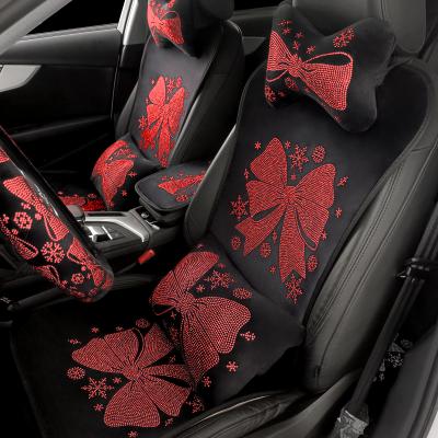 China Universal Auto Interior Sets Front Rear Seat Pads Cute Rhinestone Crystal Car Seat Cover Protector For Women for sale