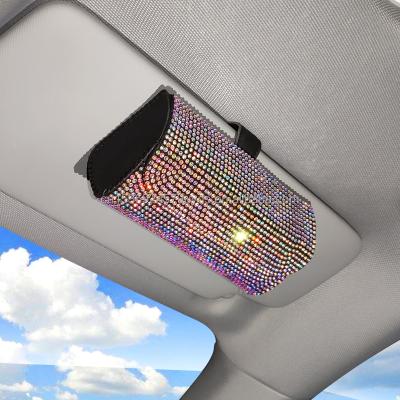 China Storage Bag Bling Sunglasses Holders For Car Sun Visor Crystals Rhinestone Glasses Case Women Glitter Car Accessories For Girls for sale