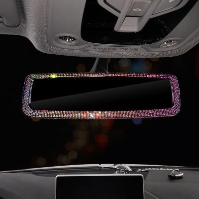 China Bling Rear Mirror Universal Interior Car Rear View Mirror 360 Turns Clip Adjustable Rhinestone Wide Angle Rear View Mirror for sale