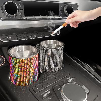 China Morden Bling Car Ash Container Stainless Steel Washable Ashtray and Detachable Ashtray Smoke Cup Holder Storage Cup for Women for sale