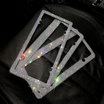 China Ameriacan Crystal Diamond American USA Size License Plate Frames Bling Handmade Rhinestone Stainless Steel Metal Glitter Colorful Frames for sale