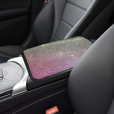 China Brief & Single Color Bling Car Armrest Cover Rhinestone Auto Protective Center Console Cushion Pad For Women Girl for sale