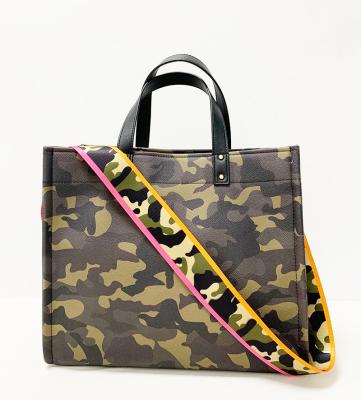 China 2021 Madame Korea Camouflage Tote Bags With Leather Handle and Free Additional Adjustable Shoulder Strap for sale