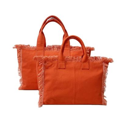 China Wholesale Empty Casual Orange Color Canvas Tote Bags With Zipper Summer Beach Shopping Bag for sale