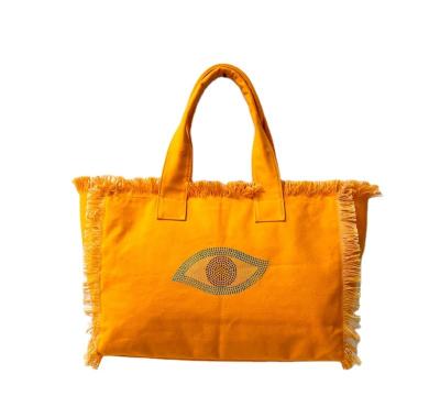 China Other Factory Directly Sell Yellow Canvas Bags Bulk Whit Fringe Beach Bag for sale