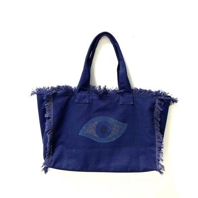 China Others Sequin Lip Smile Face Decoration Fringe Canvas Main Tote Bag for Ladies and Girls Spring and Summer for sale