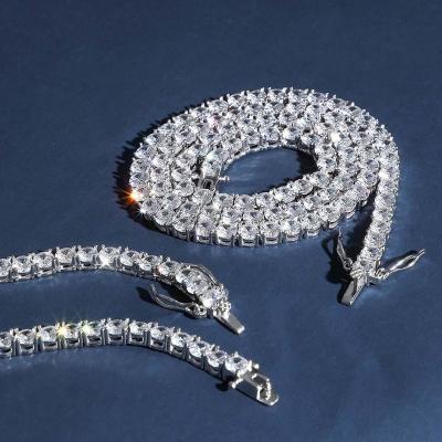 China 925 Hip Hop Cute Jewelry 4MM Quality Pure Silver Fork Set Solitaire Big Size Tennis Chain Necklace for sale