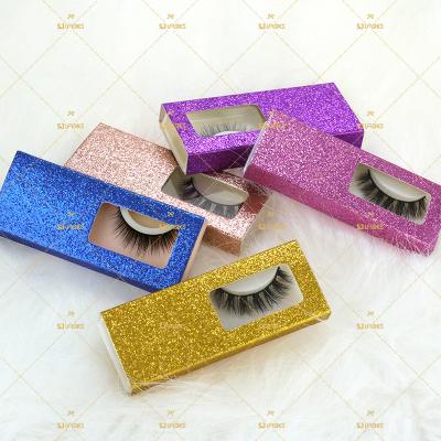 China Luxury Glitter Eyelash Packaging Cases Green Pink Silver Blue Display Box For False Lashes 1 Pair Storage Logo Wholesale Skylight Free for sale