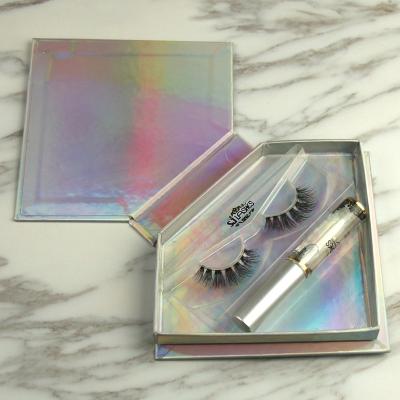 China Custom Wholesale 100% 3D Mink Eyelashes Luxury Crisscross Holographic Paper Highlight Packaging Private Label Lick Box for sale