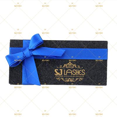 China Fully Rectangular Pink Black Box Strip Eyelash Gift Box Yellow Blue Ribbon Glitter Luxury Hair Lash Display Case 1 Pair In Stock for sale