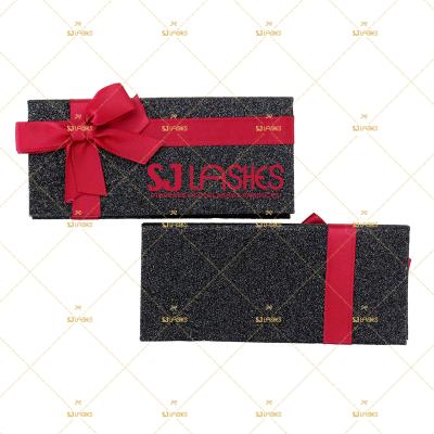 China Fully Black Eyelash Gift Box Strip Eyelashes Red Ribbon Bow Ribbon Lashes Show Storage Boxes False Hair Strands Factory Wholesale Logo for sale