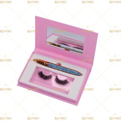 China Pale Pink Natural Luxury Long Eyelash Bundle With Mirror Highlight Applicator Glue 3D Handmade Faux Mink Lashes for sale