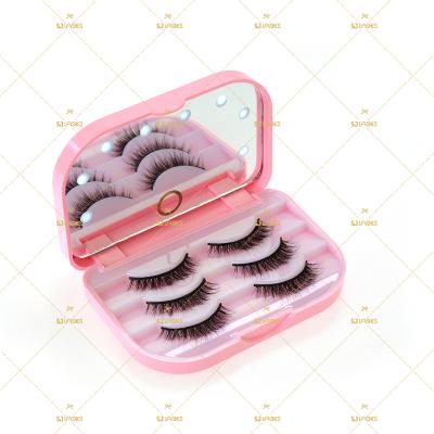 China Long Natural Eyelash Case with Tweezers Lash Set LED Light 1 Pair Tray Eyelash Fashion Premium Silk Lash Case Own Logo Packaging for sale