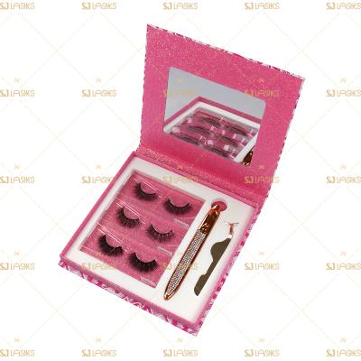 China NATURAL LENGTH Pink Dollar Glitter Box With Lash Bundle Custom Private Label Faux 4D Metal Eyelash Applicator Glue Eyeliner Silk Packaging Box for sale